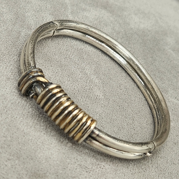 Solid Sterling Silver Men's Bracelet 65g Heavy Two-Tone Cable Cuff Powerful Bold